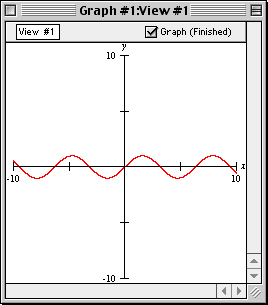 A view window displaying a graph with one active relation, y=sinx